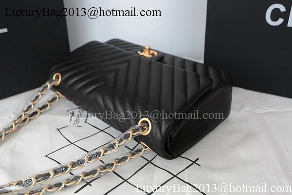 Chanel 2.55 Series Flap Bag Lambskin Chevron Leather A1112CF Black