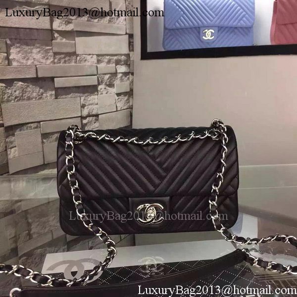 Chanel 2.55 Series Flap Bag Lambskin Chevron Leather A4270 Black