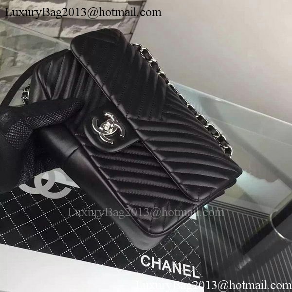 Chanel 2.55 Series Flap Bag Lambskin Chevron Leather A4270 Black
