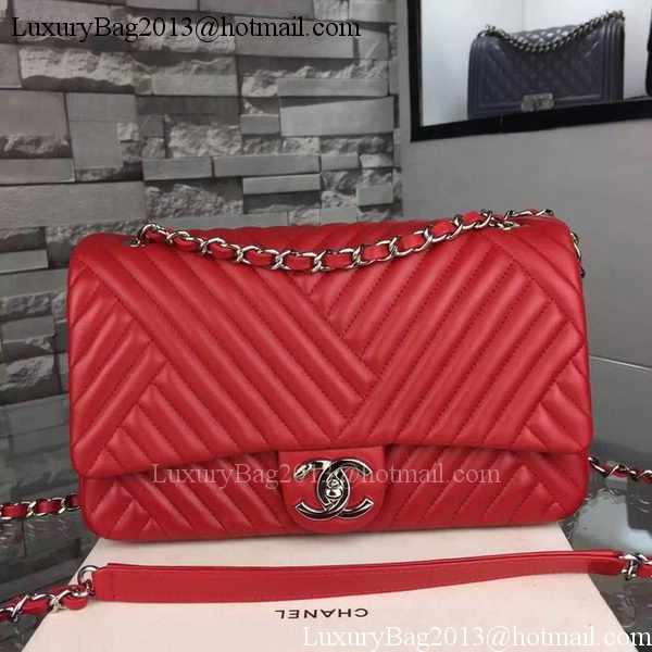 Chanel 2.55 Series Flap Bag Lambskin Chevron Leather A4270 Red