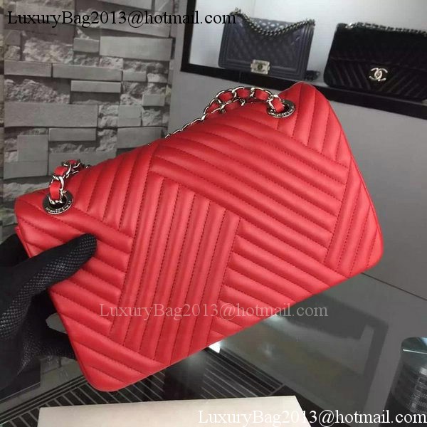 Chanel 2.55 Series Flap Bag Lambskin Chevron Leather A4270 Red