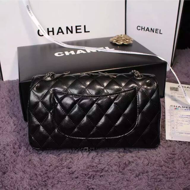 New Chanel 2.55 Series Flap Bag Black A1112 Silver