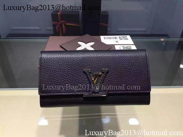 Louis Vuitton Litchi Leather LOUISE WALLET M60766 Black