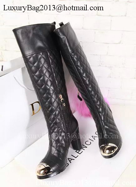 Chanel Leather Knee Boots CH1475 Black