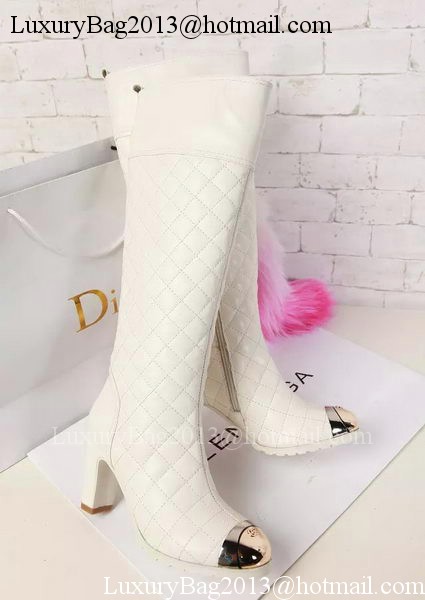 Chanel Leather Knee Boots CH1476 White