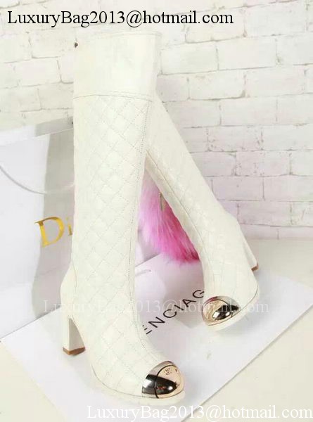 Chanel Leather Knee Boots CH1476 White