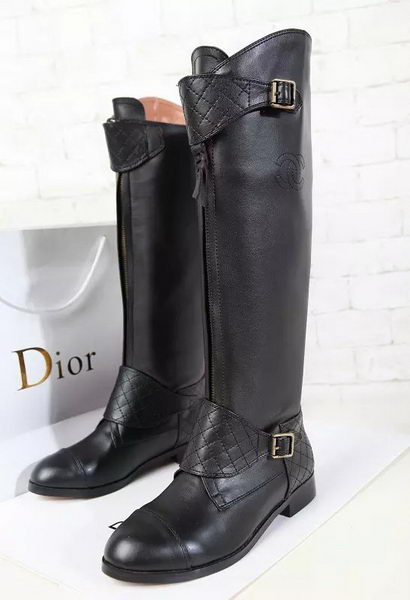 Chanel Leather Knee Boots CH1477 Black