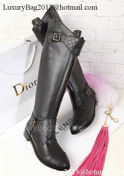 Chanel Leather Knee Boots CH1477 Black