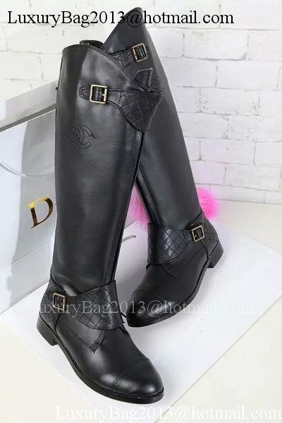 Chanel Leather Knee Boots CH1477 Black