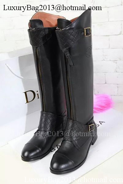 Chanel Leather Knee Boots CH1477 Black