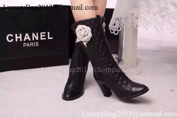 Chanel Leather Knee Boots CH1479 Black