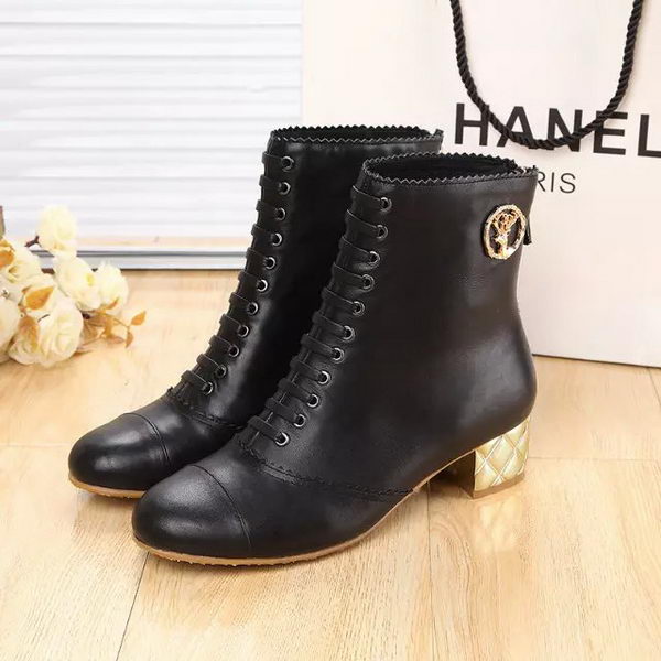 Chanel Sheepskin Leather Ankle Boot CH1407 Black