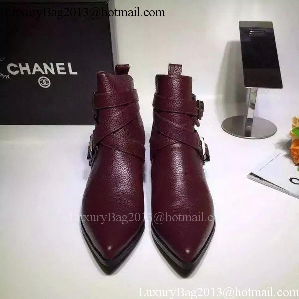 Chanel Sheepskin Leather Ankle Boot CH1507 Burgundy