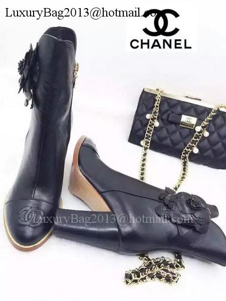 Chanel Sheepskin Leather Ankle Boot CH1513 Black