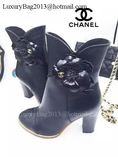 Chanel Sheepskin Leather Ankle Boot CH1513 Black