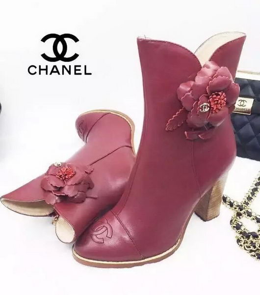 Chanel Sheepskin Leather Ankle Boot CH1513 Burgundy
