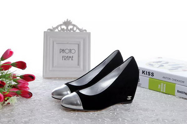 Chanel Wedges Pump Suede Leather CH1417 Black