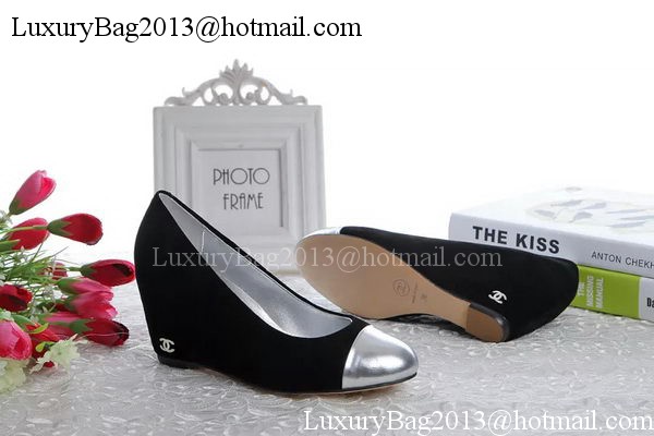 Chanel Wedges Pump Suede Leather CH1417 Black