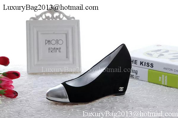 Chanel Wedges Pump Suede Leather CH1417 Black