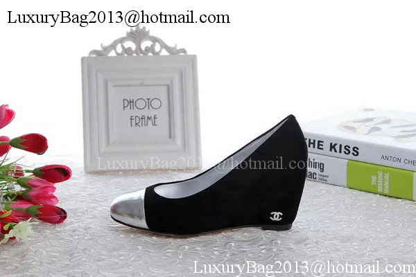 Chanel Wedges Pump Suede Leather CH1417 Black