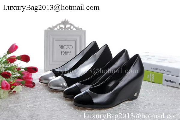 Chanel Wedges Pump Suede Leather CH1417 Black