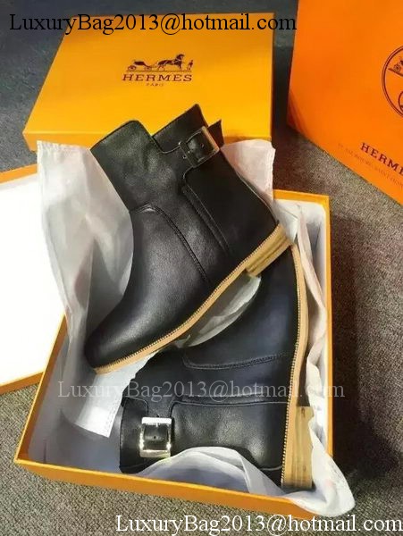 Hermes Ankle Boot Leather HO568 Black