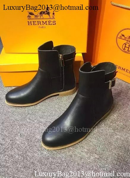 Hermes Ankle Boot Leather HO568 Black