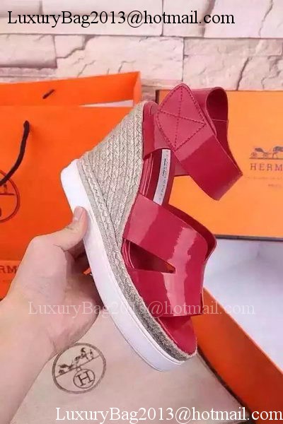 Hermes Patent Leather 10cm Wedges Sandal HO538 Red
