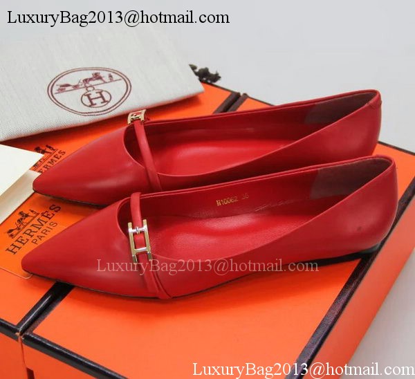 Hermes Sheepskin Leather Ballerina Flat HO553 Red