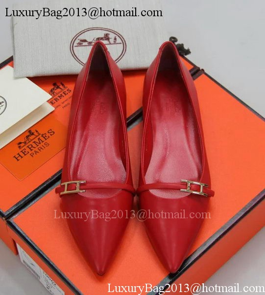 Hermes Sheepskin Leather Ballerina Flat HO553 Red