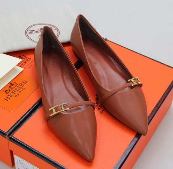 Hermes Sheepskin Leather Ballerina Flat HO554 Brown