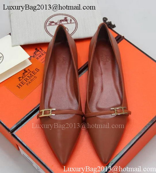 Hermes Sheepskin Leather Ballerina Flat HO554 Brown