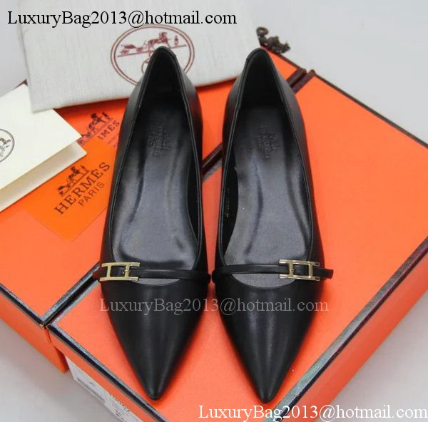 Hermes Sheepskin Leather Ballerina Flat HO556 Black