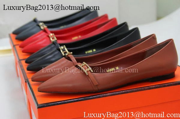 Hermes Sheepskin Leather Ballerina Flat HO556 Black