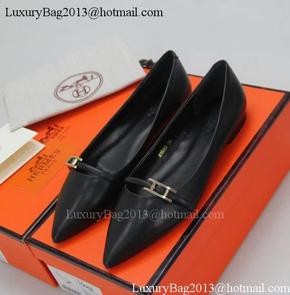 Hermes Sheepskin Leather Ballerina Flat HO556 Black