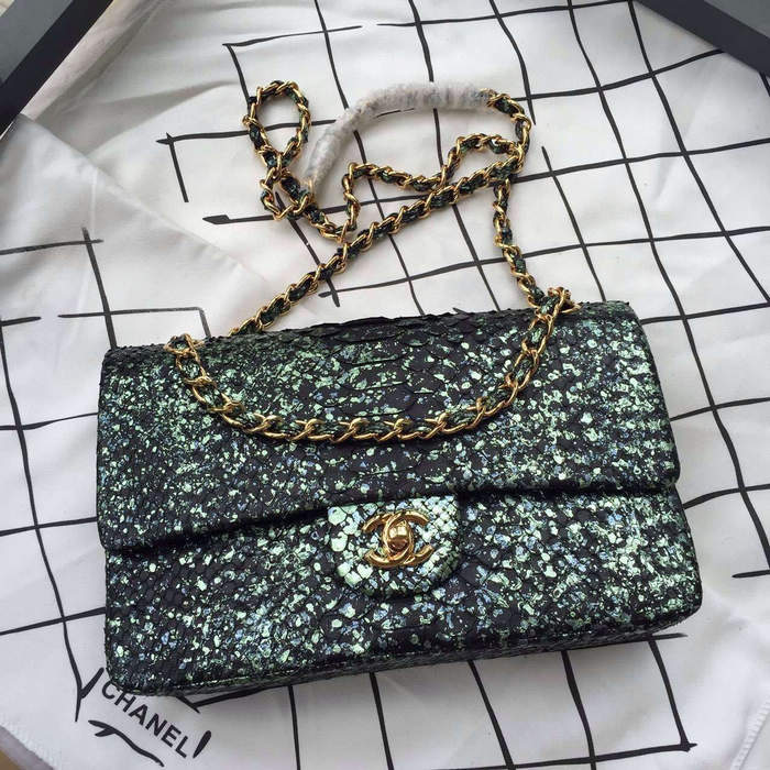 Chanel 2.55 Series Flap Bags Original Snake Leather A1112 Green