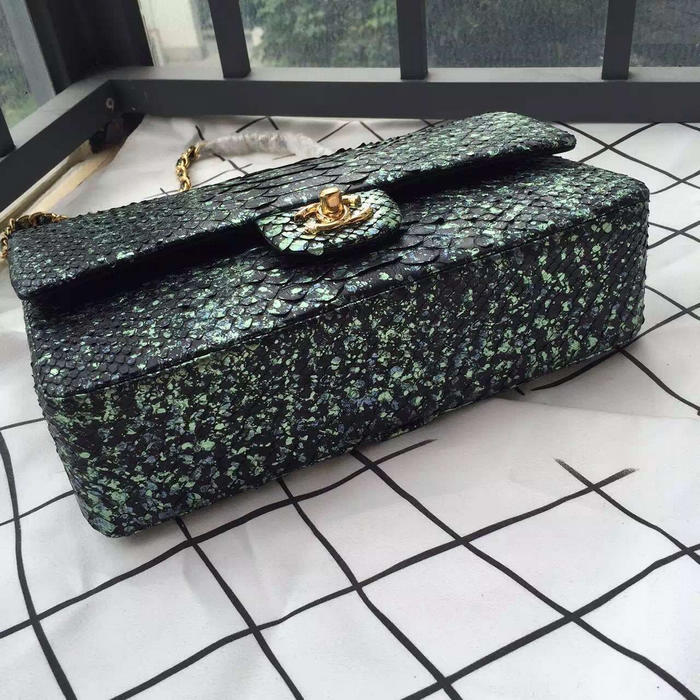 Chanel 2.55 Series Flap Bags Original Snake Leather A1112 Green