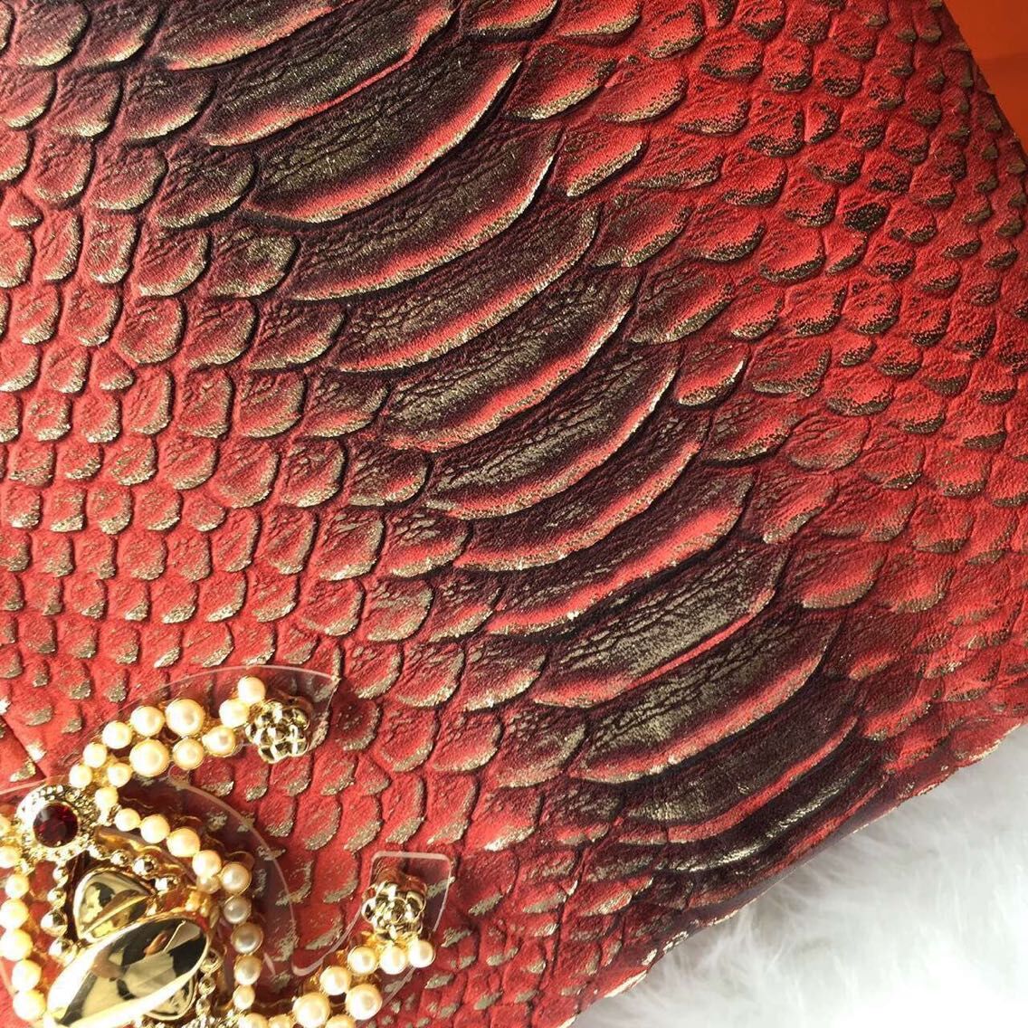 Chanel 2.55 Series Flap Bags Original Snake Leather A1112 Red