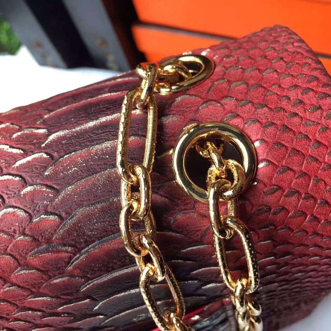 Chanel 2.55 Series Flap Bags Original Snake Leather A1112 Red