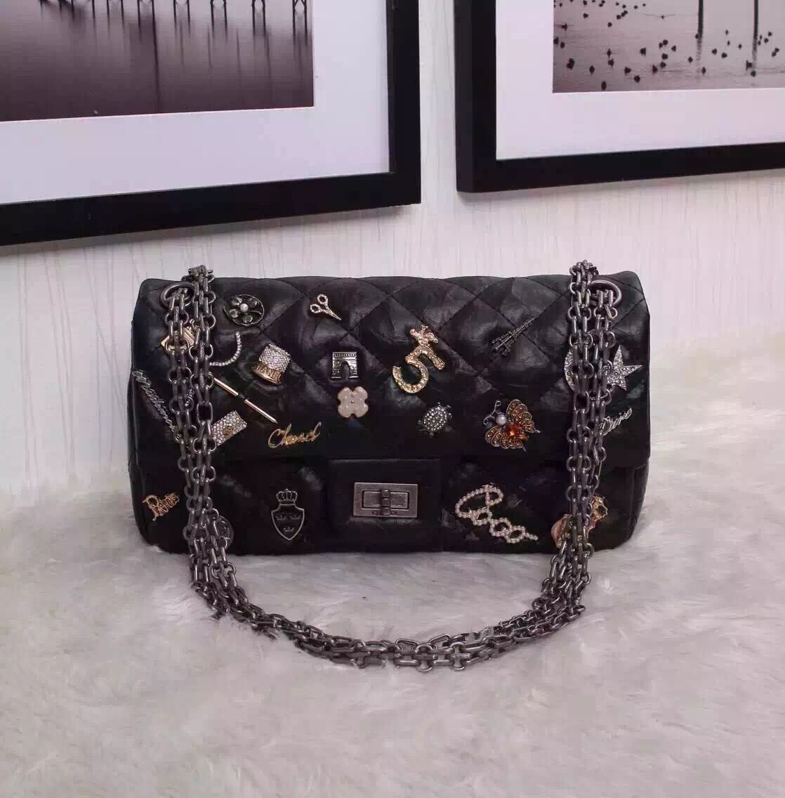 Chanel 2.55 Series Flap Bag Black A2262 Silver 