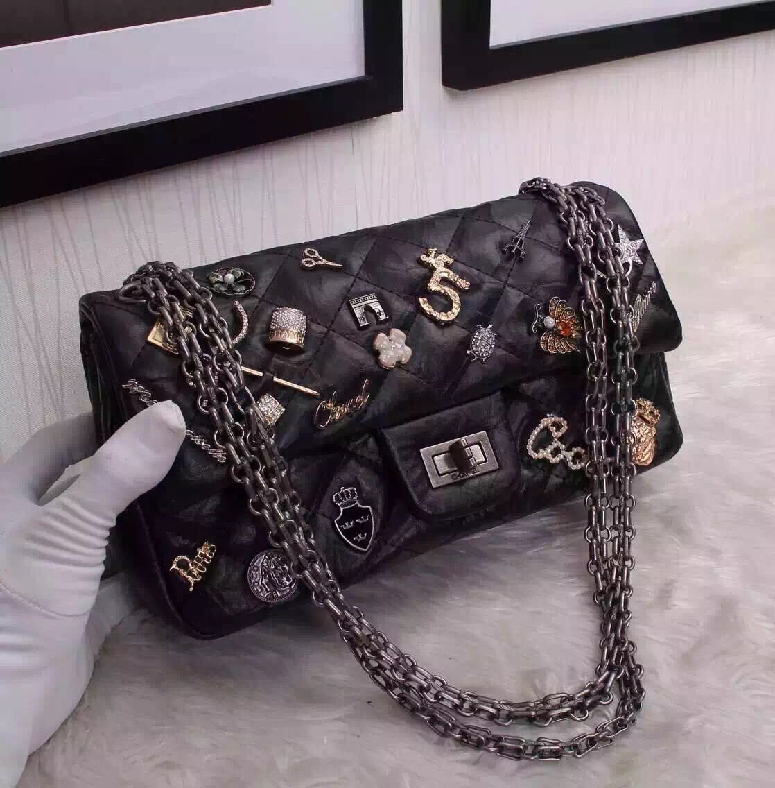 Chanel 2.55 Series Flap Bag Black A2262 Silver 