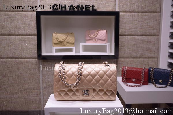 Chanel 2.55 Series Flap Bag Gold Original Caviar Leather A1112 Silver