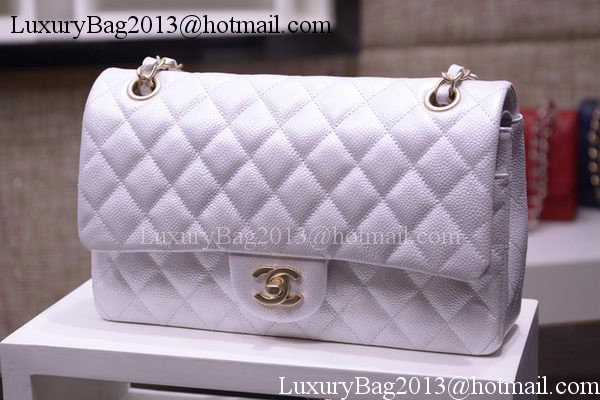 Chanel 2.55 Series Flap Bag Silver Original Caviar Leather A1112 Gold