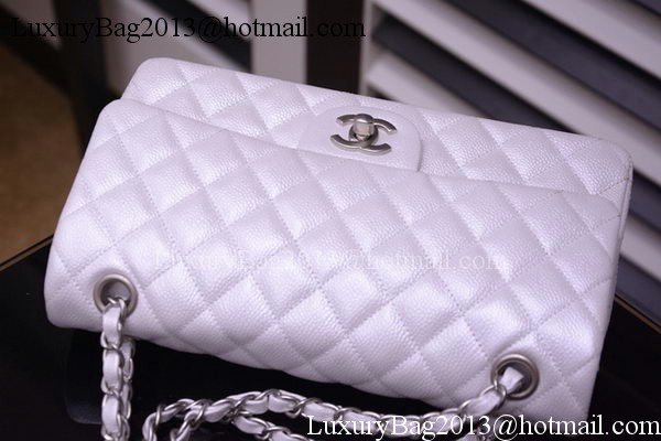 Chanel 2.55 Series Flap Bag Silver Original Caviar Leather A1112 Silver