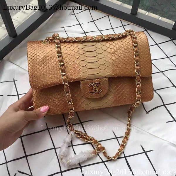 Chanel 2.55 Series Flap Bags Apricot Original Python Leather A1112SA Gold