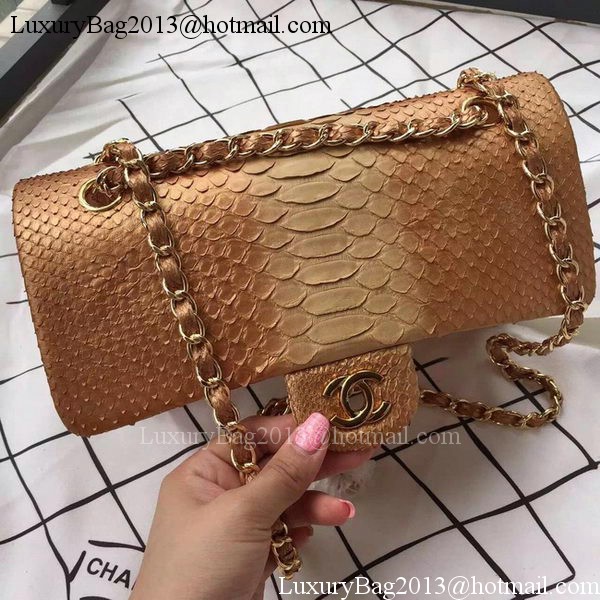 Chanel 2.55 Series Flap Bags Apricot Original Python Leather A1112SA Gold