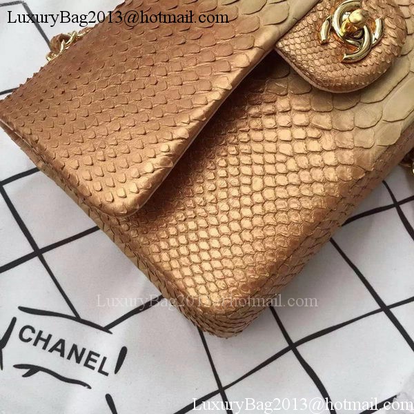 Chanel 2.55 Series Flap Bags Apricot Original Python Leather A1112SA Gold