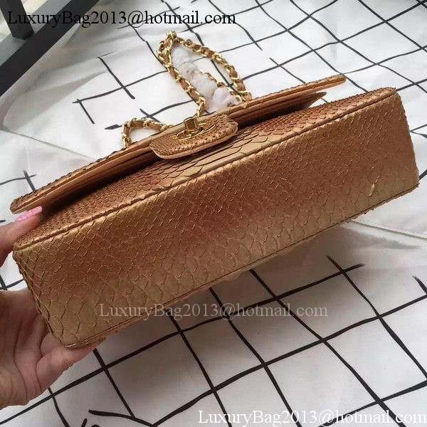 Chanel 2.55 Series Flap Bags Apricot Original Python Leather A1112SA Gold