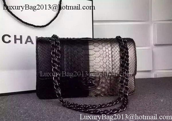 Chanel 2.55 Series Flap Bags Black&Bronze Original Python Leather A1112SA Black