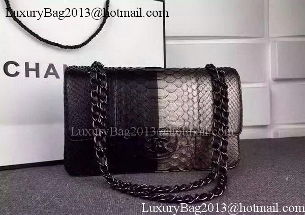 Chanel 2.55 Series Flap Bags Black&Bronze Original Python Leather A1112SA Black